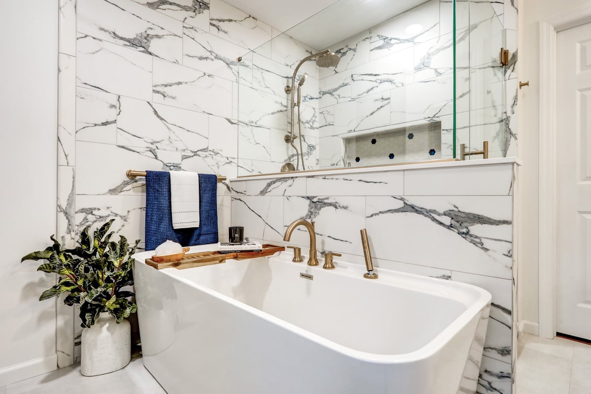 Hempfield Bathroom Remodel with freestanding bathtub