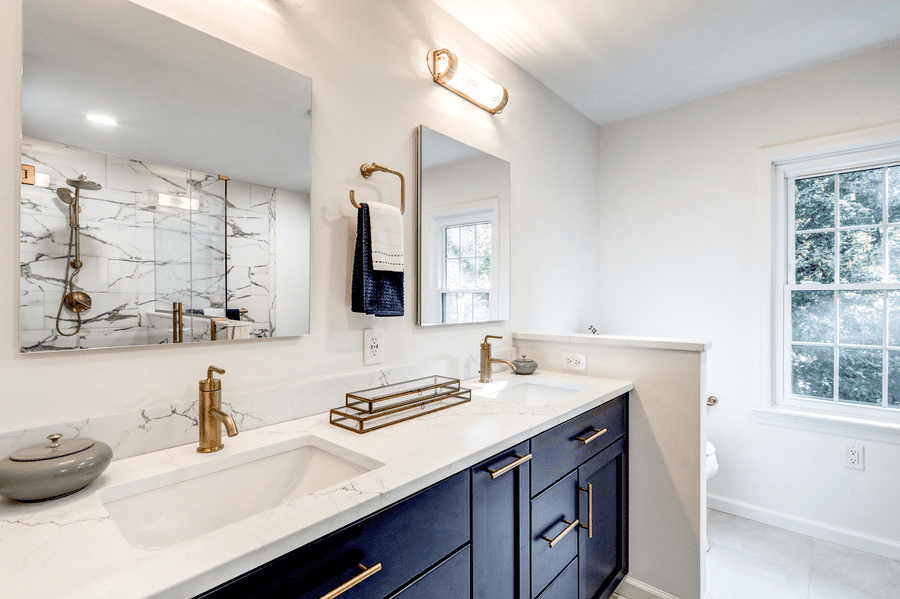 Hempfield Bathroom Remodel with blue double vanity