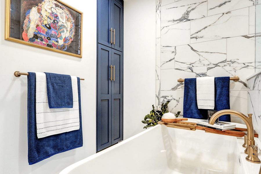 hempfield bathroom remodel with blue accents